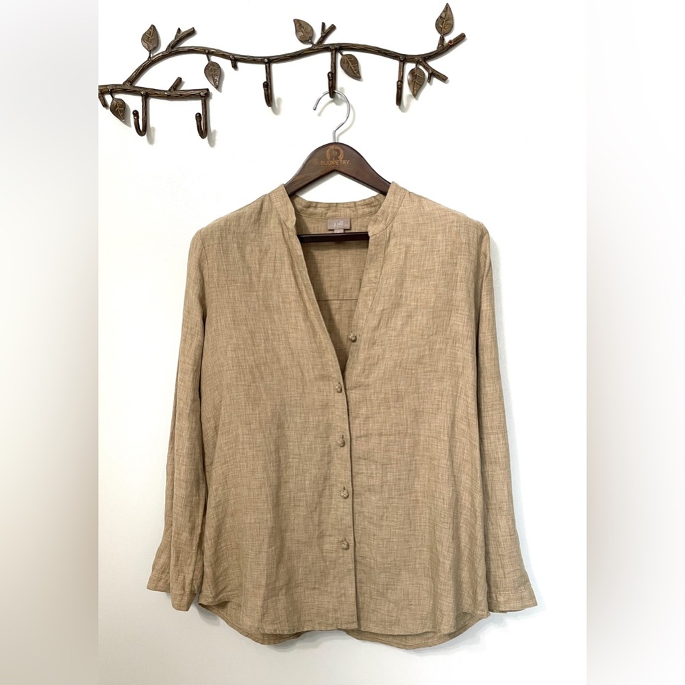 J Jill Taupe Neutral Linen Top/Blouse/Jacket Sz. Medium 8 10 Perfect!